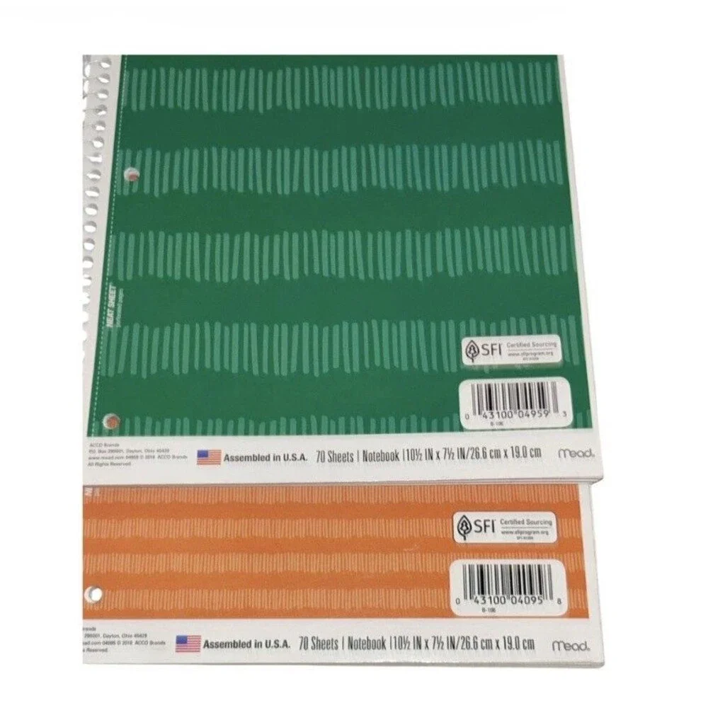2x Mead Spiral Notebook, Wide Ruled, 70pgs, 10.5 x 7.5